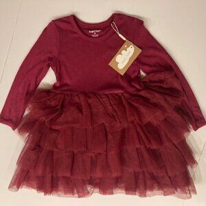 NWT Angel Dear Burgundy Long Sleeve Tiered Modal/Tulle Dress - size 3T